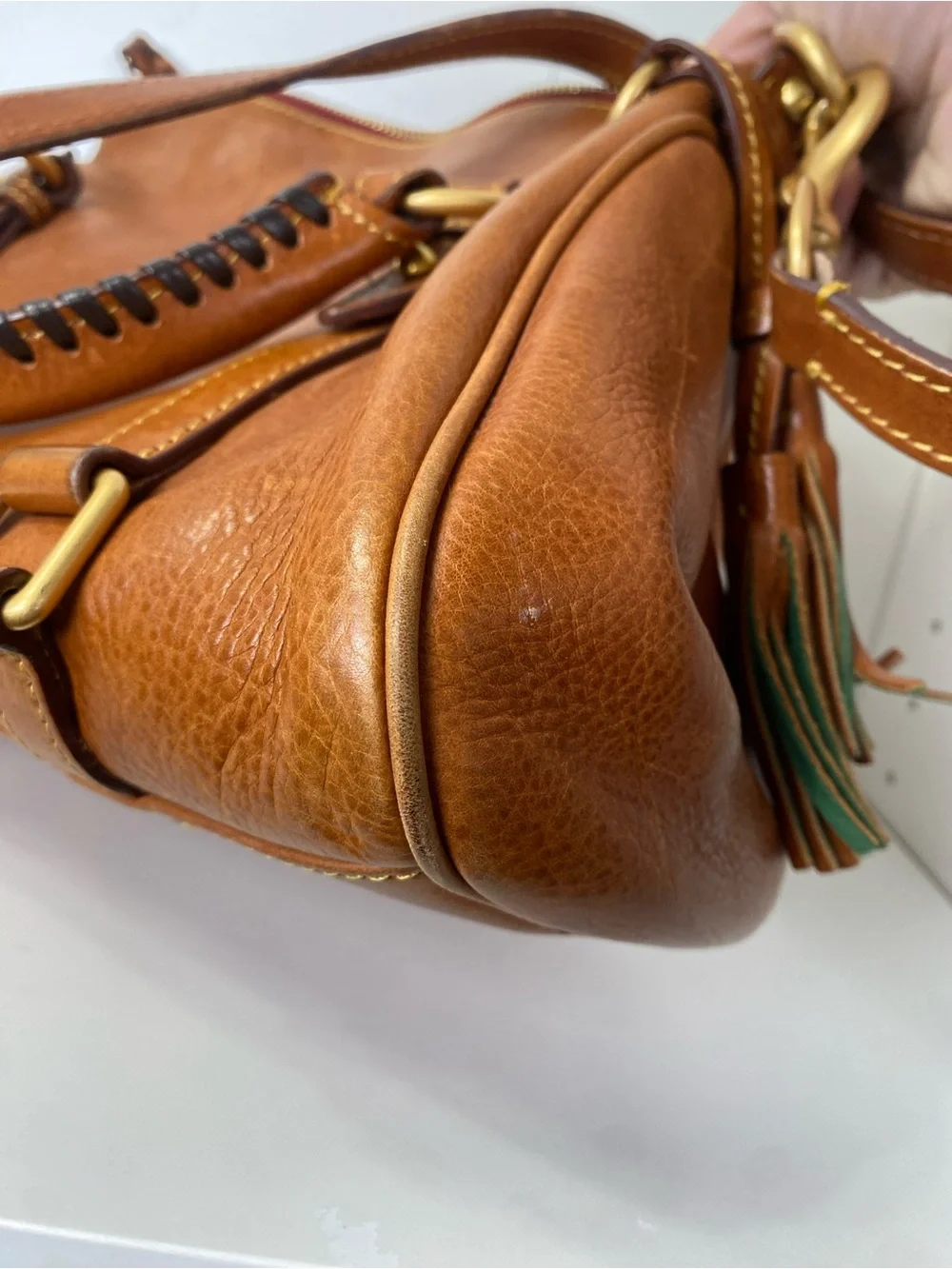 Dooney and Bourke Florentine Satchel Natural Brown Leather Bag